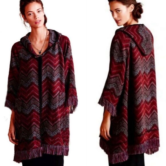 ANTHROPOLOGIE Hei Hei Mesilla Jacquard Knit Fringe Sweater Jacket Size Small - Picture 1 of 12